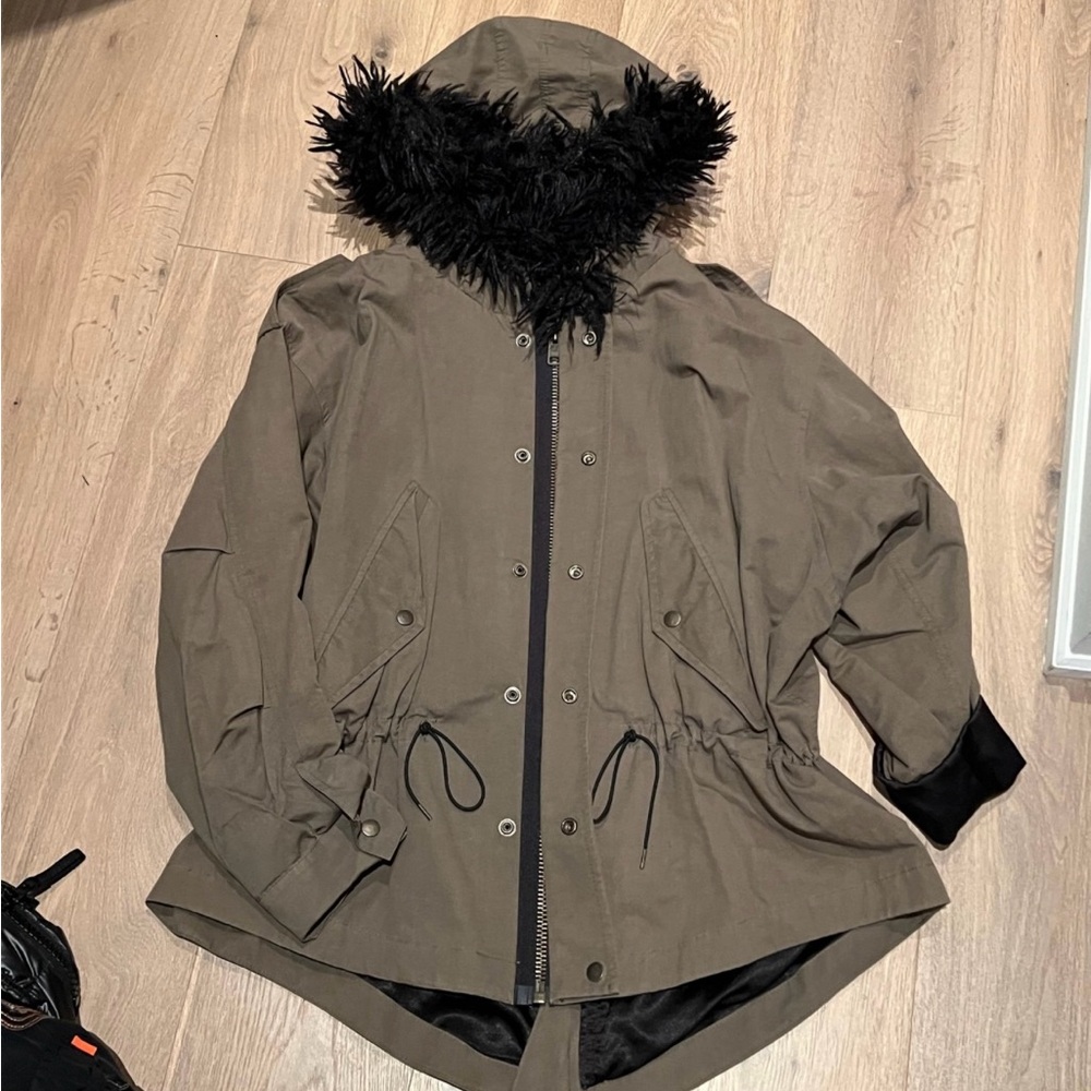 Smythe Olive Utility Jacket with Black Faux Fur